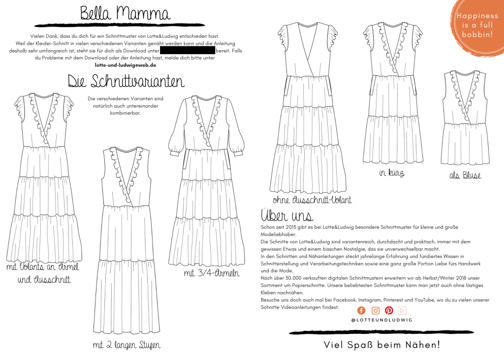 Preview: Papierschnittmuster Sommerkleid Bella Mamma Gr. 34-48